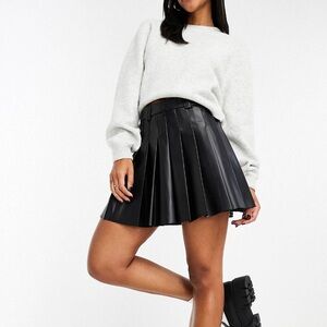 Stradivarius Black Faux leather pleated mini skirt